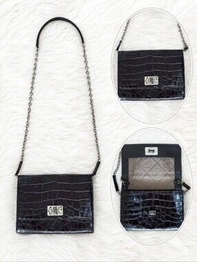Y2K Brighton Deep Chocolate Croc-Embossed luxe Leather Chain Crossbody Bag